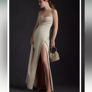 BHLDN Remy Cowl Neck Faux-Wrap Satin Gown